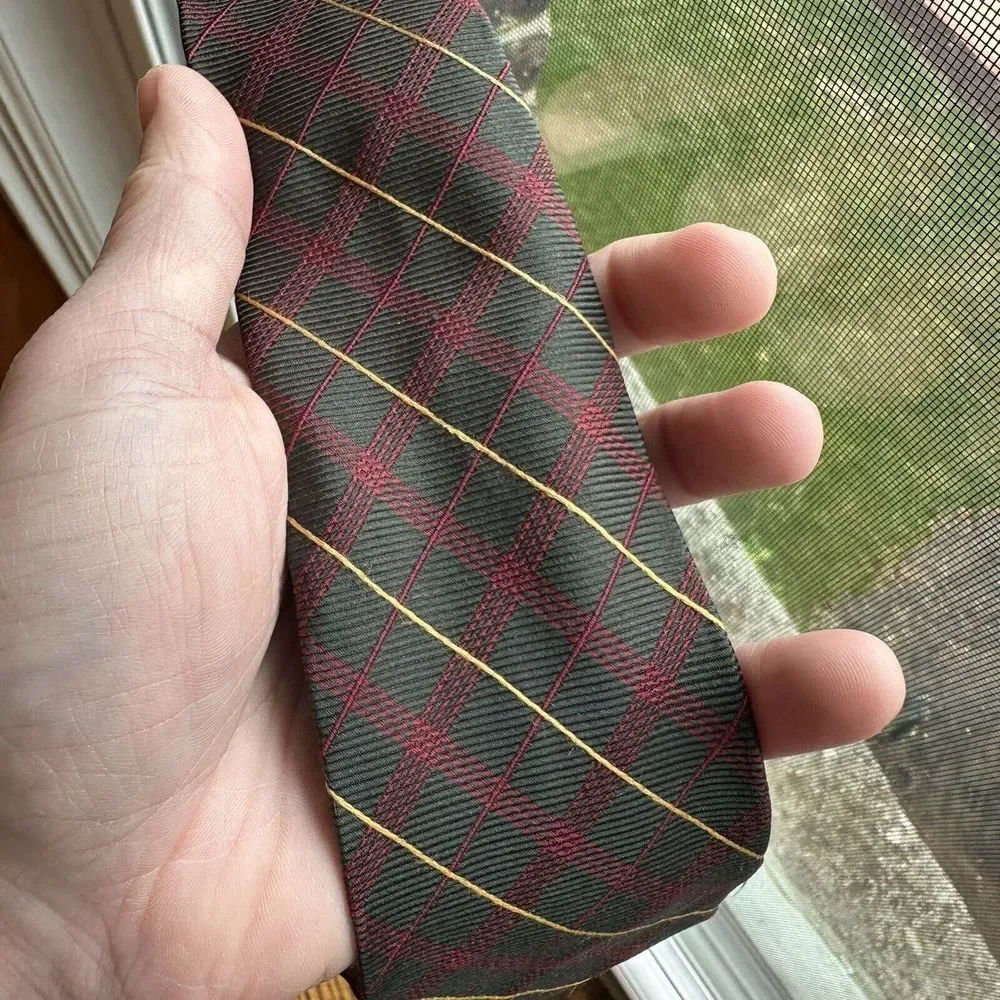 Brooks Brothers Navy Plaid Tie with Red and Green Windowpane